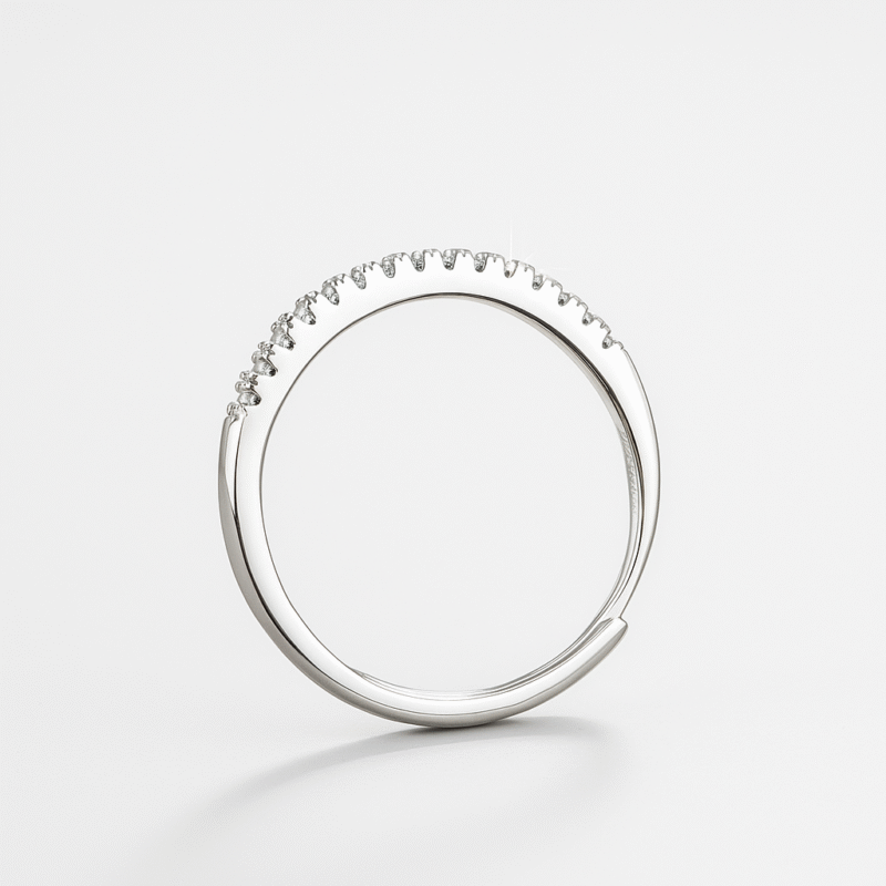 Close-up of EverFlex™ adjustable pavé wedding band with Cubic Zirconia stones and hidden flex-fit mechanism